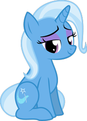Size: 1375x1907 | Tagged: safe, artist:the smiling pony, edit, imported from derpibooru, vector edit, trixie, pony, unicorn, eyeshadow, female, horn, lidded eyes, looking at you, makeup, mare, simple background, sitting, smiling, solo, transparent background, two toned mane, vector