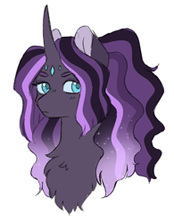 Size: 983x1260 | Tagged: safe, artist:void-sommar, imported from derpibooru, oc, oc only, pony, unicorn, bust, ethereal mane, female, looking away, mare, offspring, parent:king sombra, parent:rarity, parents:sombrarity, simple background, solo, starry mane, white background