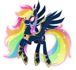 Size: 4000x3675 | Tagged: safe, artist:orin331, imported from derpibooru, part of a set, rainbow dash, pegasus, pony, secrets and pies, armor, backwards cutie mark, corrupted, cutie mark, ethereal mane, evil, evil grin, evil pie hater dash, eyelashes, fangs, female, flying, gameloft, gameloft interpretation, grin, high res, jewelry, nightmare rainbow dash, nightmarified, regalia, simple background, smiling, solo, transparent background