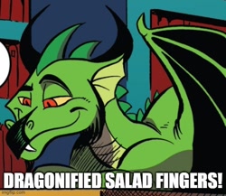 Size: 536x466 | Tagged: safe, artist:andypriceart, edit, idw, imported from derpibooru, blacktip, dragon, caption, cropped, image macro, male, meme, salad fingers, text