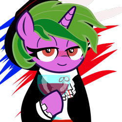 Size: 2048x2048 | Tagged: safe, artist:dtcx97, editor:тпсс , imported from ponybooru, oc, unicorn, acres avatar, alcohol, base used, blushing, chile, female, flag, glass, hoof hold, horn, independence day, looking at you, mare, messy mane, ponybooru exclusive, smiling, smiling at you, traditional dress, unicorn oc, wine, wine glass