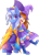 Size: 900x1235 | Tagged: safe, artist:scarlett-sketches, trixie, human, pony, a hat in time, cape, clothes, crossover, dress, hat, hat kid, hug, obtrusive watermark, simple background, transparent background, umbrella, watermark