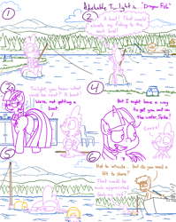 Size: 4779x6013 | Tagged: safe, artist:adorkabletwilightandfriends, imported from derpibooru, spike, twilight sparkle, oc, oc:gray, alicorn, bird, dragon, pony, comic:adorkable twilight and friends, adorkable, adorkable twilight, boat, butt, comic, cute, dork, female, fishing, fishing rod, floating, forest, funny, humor, idea, inflatable, kitchen, lunchbox, mare, mountain, nature, outdoors, plot, scenery, sitting, spike is not amused, swimming, the ass was fat, twibutt, twilight sparkle (alicorn), unamused, water, water wings, wish