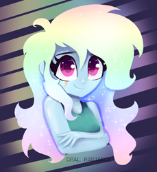 Size: 3840x4200 | Tagged: safe, artist:opal_radiance, imported from derpibooru, rainbow dash, equestria girls, alternate hair color, alternate hairstyle, breasts, cute, dashabetes, ethereal hair, long hair, looking at you, solo