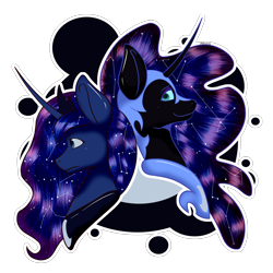 Size: 2160x2160 | Tagged: safe, artist:darmetyt, imported from derpibooru, nightmare moon, princess luna, alicorn, anthro, pony, bust, cutie mark background, duality, high res, portrait