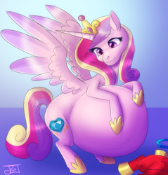 Size: 1909x2000 | Tagged: safe, artist:jitterbugjive, imported from derpibooru, princess cadance, alicorn, pony, belly, big belly, cadance pregnant with shining armor, cadancepred, commission, commissioner:reversalmushroom, fetish, gentle pred, good clean married vore, implied shining armor, implied unbirthing, married couples doing married things, permanent, permapregnant, pregdance, pregnant, romance, romantic, together forever, vore, willing vore