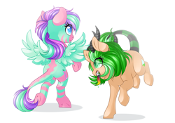 Size: 2834x1983 | Tagged: safe, artist:schokocream, imported from derpibooru, oc, oc only, pegasus, pony, duo, eyelashes, female, mare, pegasus oc, rearing, wings