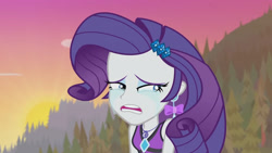 Size: 3410x1920 | Tagged: safe, imported from derpibooru, screencap, rarity, equestria girls, equestria girls series, lost and found, bikini, bikini top, clothes, crying, female, geode of shielding, hairpin, high res, jewelry, magical geodes, necklace, open mouth, rarity's purple bikini, sad, solo, swimsuit