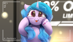 Size: 5799x3346 | Tagged: safe, artist:potato22, imported from derpibooru, izzy moonbow, pony, unicorn, spoiler:my little pony: a new generation, :p, bust, cute, female, g5, glasses, izzybetes, looking at you, mare, my little pony: a new generation, silly, silly pony, smiling, smiling at you, solo, tongue out, weapons-grade cute
