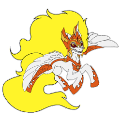 Size: 1500x1500 | Tagged: safe, artist:sorajona, imported from derpibooru, daybreaker, alicorn, pony, armor, colored, evil, evil grin, fire, flat colors, floating, flying, full body, grin, simple background, smiling, solo, teeth, transparent background