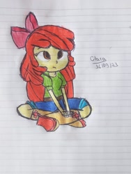 Size: 1536x2048 | Tagged: safe, artist:anazzclara, imported from derpibooru, apple bloom, equestria girls, lined paper, solo, traditional art