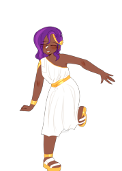 Size: 2681x3746 | Tagged: safe, artist:idkhesoff, derpibooru exclusive, imported from derpibooru, pipp petals, human, anklet, belt, blushing, bracelet, clothes, dark skin, dress, eyes closed, feet, female, g5, high res, humanized, jewelry, open mouth, sandals, simple background, solo, transparent background