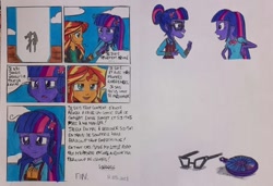 Size: 1080x738 | Tagged: safe, artist:karadeg, derpibooru exclusive, imported from derpibooru, sci-twi, sunset shimmer, twilight sparkle, equestria girls, friendship games, comic, crying, traditional art, twolight