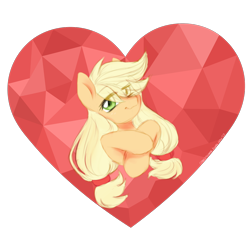 Size: 2200x2200 | Tagged: safe, artist:cottonaime, imported from derpibooru, applejack, earth pony, pony, eye clipping through hair, eyebrows, eyebrows visible through hair, female, hatless, heart, high res, looking at you, mare, missing accessory, smiling, solo