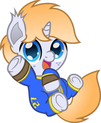 Size: 947x1143 | Tagged: safe, artist:spellboundcanvas, imported from derpibooru, oc, oc only, pony, unicorn, clothes, colt, commission, cute, fallout, jumpsuit, male, simple background, solo, transparent background, vault suit, ych result