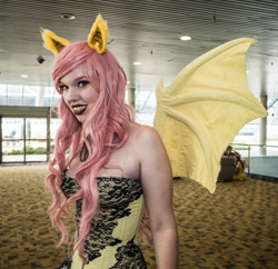 Size: 3722x3603 | Tagged: safe, imported from derpibooru, fluttershy, bat pony, human, bronycon, bronycon 2017, bare shoulders, bat ponified, clothes, cosplay, costume, flutterbat, high res, irl, irl human, photo, race swap, sleeveless