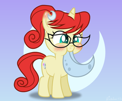 Size: 1972x1632 | Tagged: safe, artist:lanternomega, artist:lumi-infinite64, artist:prismagalaxy514, imported from derpibooru, pony, unicorn, base used, crescent moon, crossover, edible heavenly object, female, filly, glasses, johnny test, mary test, moon, ponified, solo