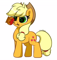 Size: 3890x4096 | Tagged: safe, artist:kittyrosie, imported from derpibooru, applejack, earth pony, pony, blushing, caramel apple (food), cute, female, jackabetes, mare, mouth hold, solo