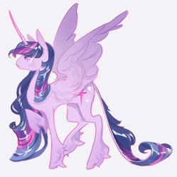 Size: 768x770 | Tagged: safe, artist:costly, imported from derpibooru, twilight sparkle, alicorn, pony, female, leg fluff, leonine tail, mare, profile, solo, spread wings, tail, twilight sparkle (alicorn), wings
