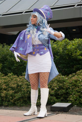 Size: 2592x3888 | Tagged: safe, artist:mieucosplay, imported from derpibooru, trixie, human, bronycon, bronycon 2014, boots, cape, clothes, cosplay, costume, fishnets, gloves, hat, high heel boots, high res, irl, irl human, photo, shoes, skirt, top hat, trixie's cape, vest