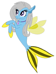 Size: 470x620 | Tagged: safe, artist:optimusv42, imported from derpibooru, oc, oc only, seapony (g4), contest entry, eyelashes, female, fin wings, fins, fish tail, gray mane, jewelry, necklace, purple eyes, simple background, smiling, solo, tail, transparent background, wings