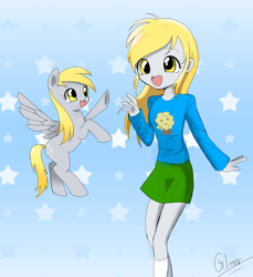 Size: 3200x3500 | Tagged: safe, artist:glitterrrrr, imported from derpibooru, derpy hooves, pegasus, pony, equestria girls, cute, derpabetes, high res, human ponidox, meeting, open mouth, open smile, self ponidox, smiling, underhoof, waving