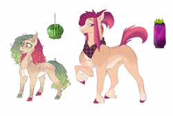 Size: 1920x1292 | Tagged: safe, artist:glorymoon, imported from derpibooru, oc, oc only, oc:bourbon blackberry, oc:strawberry melon spritz, earth pony, pony, female, filly, magical lesbian spawn, male, offspring, parent:babs seed, parent:twist, parents:babstwist, siblings, simple background, stallion, white background