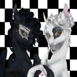 Size: 512x512 | Tagged: safe, artist:coconuthound, imported from derpibooru, oc, oc only, pegasus, pony, unicorn, checkered background, duo, facial markings