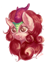 Size: 2398x3089 | Tagged: safe, artist:coco-drillo, imported from derpibooru, autumn blaze, kirin, bust, colorful, ear fluff, happy, high res, horn, looking at you, messy mane, painting, portrait, simple background, smiling, smiling at you, solo