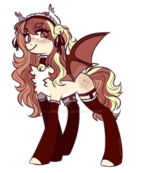 Size: 900x1055 | Tagged: safe, artist:lynesssan, imported from derpibooru, oc, oc only, oc:toffee, bat pony, pony, clothes, deviantart watermark, female, mare, obtrusive watermark, simple background, socks, solo, transparent background, watermark