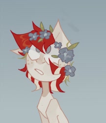 Size: 808x934 | Tagged: safe, artist:kseall_, imported from derpibooru, oc, earth pony, pony, flower, flower in hair, looking up, simple background, simple shading