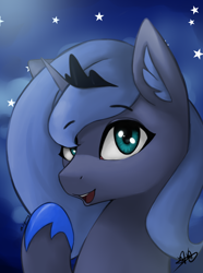 Size: 3120x4200 | Tagged: safe, artist:闪电_lightning, imported from derpibooru, princess luna, alicorn, pony, bust, female, mare, open mouth, s1 luna, solo, stars