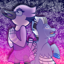 Size: 2500x2500 | Tagged: safe, artist:evelyncat, imported from derpibooru, twilight sparkle, anthro, bird, pegasus, pony, aeroplanes and meteor showers, airplanes (song), anthro with ponies, birdified, bust, clothes, colored hooves, crossover, crossover shipping, crying, duo, female, high res, male, mordecai, mordetwi, night, ponified, regular show, role reversal, see-through, shipping, species swap, stallion, stars, straight