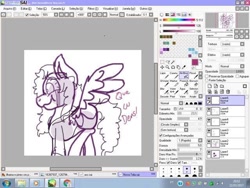 Size: 640x480 | Tagged: safe, artist:millefaller, imported from derpibooru, oc, oc only, pegasus, pony, clothes, female, lineart, mare, microsoft windows, paint tool sai, pegasus oc, photo, picture of a screen, smiling, solo, windows 7, wings, wip