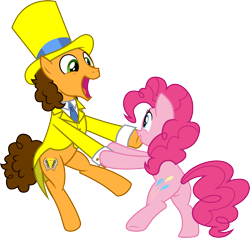 Size: 3154x3000 | Tagged: safe, artist:cloudy glow, imported from derpibooru, cheese sandwich, pinkie pie, earth pony, pony, the last laugh, clothes, duo, female, hat, high res, male, open mouth, simple background, top hat, transparent background, vector