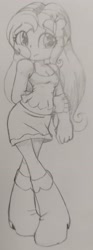 Size: 1565x4188 | Tagged: safe, artist:shadowhawx, imported from derpibooru, fluttershy, equestria girls, clothes, midriff, shy, skirt, solo, tanktop, traditional art