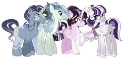 Size: 1341x646 | Tagged: safe, artist:xxcheerupxxx, imported from derpibooru, night light, shining armor, twilight sparkle, twilight velvet, alicorn, pony, unicorn, alternate design, base used, monocle, pegasus shining armor, race swap, simple background, transparent background, twilight sparkle (alicorn)