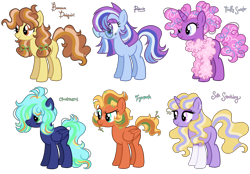 Size: 2604x1808 | Tagged: safe, artist:fizzmitz, imported from derpibooru, oc, oc only, oc:banana daiquiri, oc:cirrostratus, oc:fluffy sweater, oc:polaris, oc:silk stocking, oc:tigermoth, earth pony, pegasus, pony, unicorn, clothes, ear piercing, earring, eyeshadow, female, freckles, glasses, hair over one eye, hair tie, jewelry, leaves, leaves in hair, makeup, mare, next generation, offspring, parent:applejack, parent:big macintosh, parent:caramel, parent:fluttershy, parent:orion, parent:pinkie pie, parent:pokey pierce, parent:prince blueblood, parent:rainbow dash, parent:rarity, parent:soarin', parent:twilight sparkle, parents:carajack, parents:fluttermac, parents:pokeypie, parents:rariblood, parents:soarindash, piercing, simple background, socks, sweater, transparent background