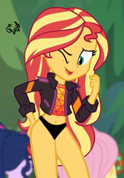 Size: 417x600 | Tagged: safe, artist:flutteryaylove, edit, edited screencap, imported from derpibooru, screencap, fluttershy, sci-twi, sunset shimmer, twilight sparkle, equestria girls, equestria girls series, sunset's backstage pass!, spoiler:eqg series (season 2), belly button, black underwear, clothes, female, panties, panty edit, rubbing, show accurate, show accurate porn, solo focus, thighs, underwear, underwear edit