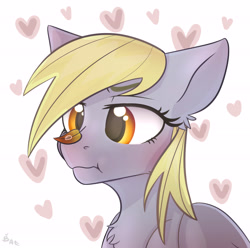 Size: 4500x4457 | Tagged: safe, artist:hotcurrykatsu, imported from derpibooru, derpy hooves, pegasus, pony, :t, chest fluff, leaf, simple background, solo