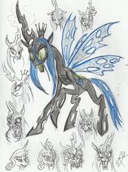 Size: 1599x2144 | Tagged: safe, artist:devilkais, imported from derpibooru, queen chrysalis, changeling, changeling queen, crown, female, jewelry, regalia, solo, traditional art