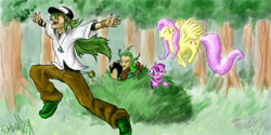 Size: 1600x800 | Tagged: safe, artist:furball891, imported from derpibooru, fluttershy, twilight sparkle, human, pegasus, unicorn, bush, crossover, female, forest, ghetsis, human male, male, mare, n, pokémon