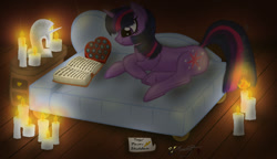 Size: 1024x591 | Tagged: safe, artist:smilodonkahn, imported from derpibooru, twilight sparkle, pony, unicorn, candle, female, fire, reading, solo, unicorn twilight