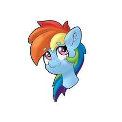 Size: 4000x4000 | Tagged: safe, artist:yelowcrom, imported from derpibooru, rainbow dash, pegasus, pony, beanbrows, bust, cute, dashabetes, ear fluff, eyebrows, eyebrows visible through hair, female, head only, looking up, mare, simple background, smiling, solo, white background