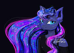 Size: 1904x1360 | Tagged: safe, artist:livitoza, imported from derpibooru, princess luna, anthro, black background, bust, ear fluff, female, looking at you, simple background, solo