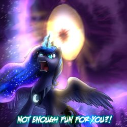 Size: 2000x2000 | Tagged: safe, artist:not-ordinary-pony, derpibooru exclusive, imported from derpibooru, princess luna, pony, angry, canterlock, crossover, hellstar remina, high res, solo, text, this will end in death