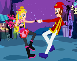 Size: 1219x973 | Tagged: safe, artist:discorded, artist:katnekobase, artist:user15432, imported from derpibooru, fairy, human, equestria girls, barely eqg related, base used, boots, bow, clothes, costume, crossover, crown, dancing, dress, duo, ear piercing, earring, equestria girls style, equestria girls-ified, fairy princess, fairy wings, fairyized, gloves, halloween, halloween 2021, halloween costume, hallowinx, hat, high heel boots, high heels, holiday, jewelry, looking at each other, mario, mario party, mario party 2, night, nightmare night, nintendo, piercing, pink dress, pink wings, princess peach, regalia, shoes, sparkly wings, super mario bros., wings, winx, winx club, winxified, wizard, wizard hat