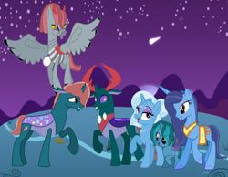 Size: 1280x992 | Tagged: safe, artist:pipermintmagic, imported from derpibooru, pharynx, trixie, oc, changedling, changeling, changepony, hybrid, family, female, interspecies offspring, male, offspring, parent:hoo'far, parent:pharynx, parent:trixie, parent:zecora, parents:phartrix, parents:trixfar, phartrix, prince pharynx, shipping, straight