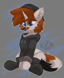 Size: 1323x1620 | Tagged: safe, artist:beardie, imported from derpibooru, oc, oc only, pony, unicorn, bottomless, clothes, hoodie, partial nudity, socks, solo, stockings, thigh highs