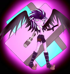 Size: 1700x1800 | Tagged: safe, artist:foxgearstudios, imported from derpibooru, starlight glimmer, equestria girls, abstract background, beelzemon, clothes, crossover, digimon, female, fusion, grin, smiling, solo, wings